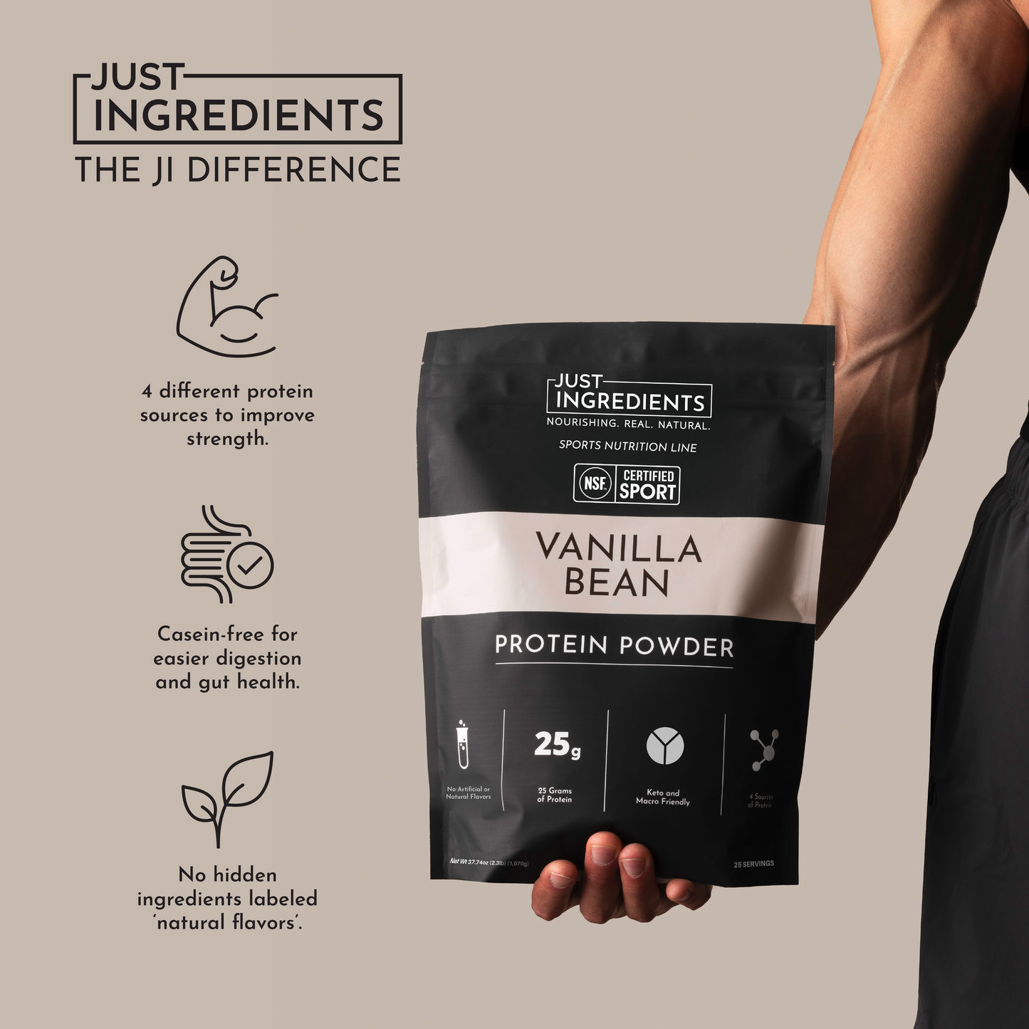JUST INGREDIENTS Protein Powder — 20-serving blend to support muscle recovery and energy replenishment*